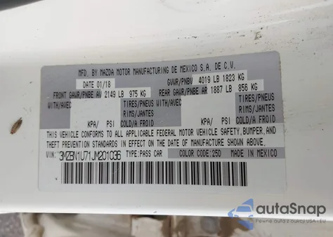 2018 Mazda Mazda 3 Sport from USA, damaged, VIN 3MZBN1U71JM201036